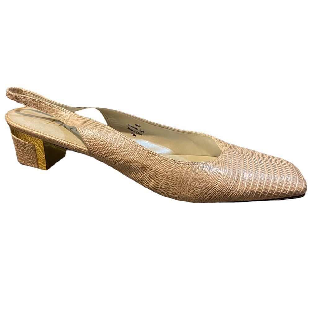 J.Renee Nude Textured Slingback Heels with Gold Accent